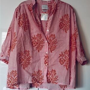 Striped Pink and Orange Floral Button Down Shirt from LA store Lost and Found
